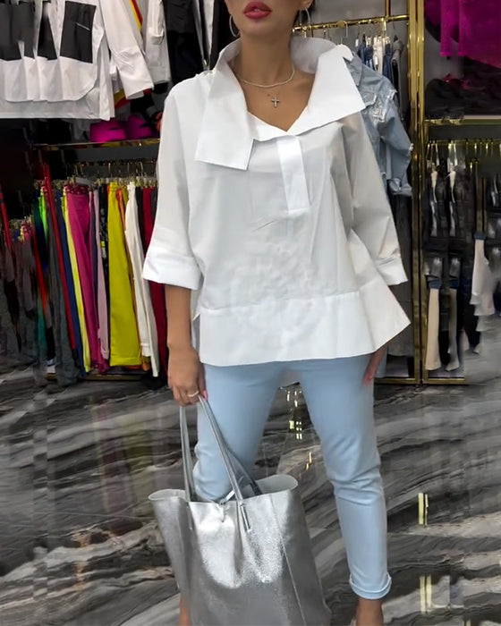 Lapel-blonde med lappeteppe blomsterbluse