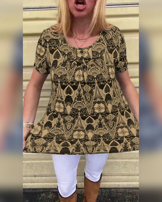 T-skjorte med rund hals og trykk, avslappet retro-print