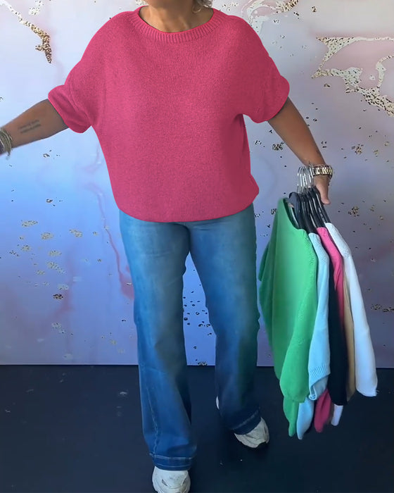 Uformell løs ensfarget genser med rund hals