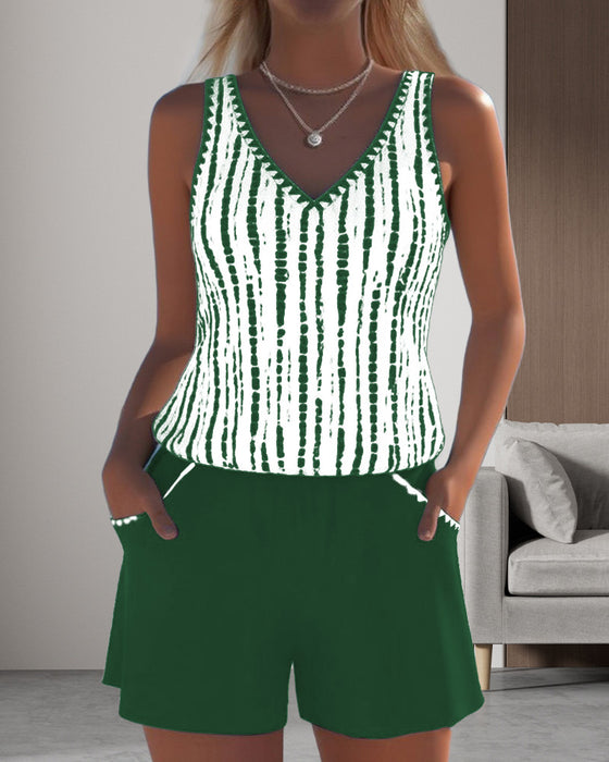 Badedrakt med trykk og lommer, avslappet v-hals