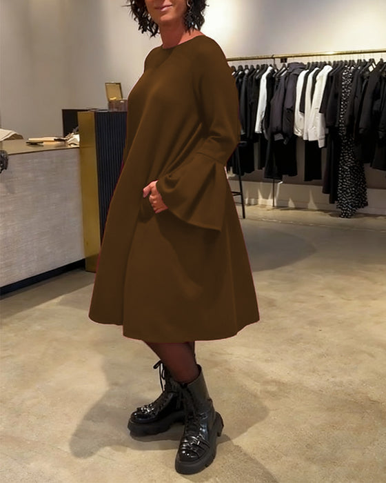 Kjole Ensfarget Flare Erm Rysjet