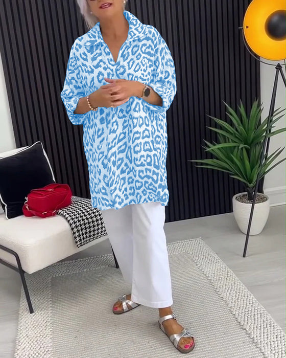 Bluse Krage Leoprint