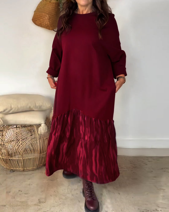 Kjole Rund Hals Uregelmessig Lappeteppetrykk