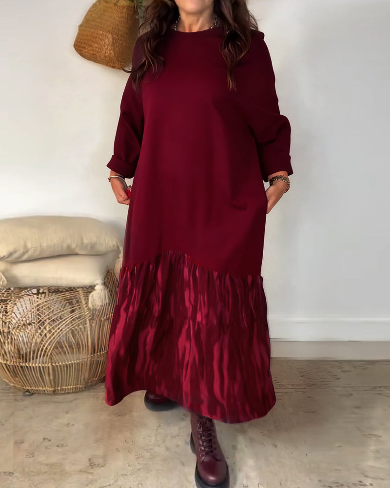 Kjole Rund Hals Uregelmessig Lappeteppetrykk