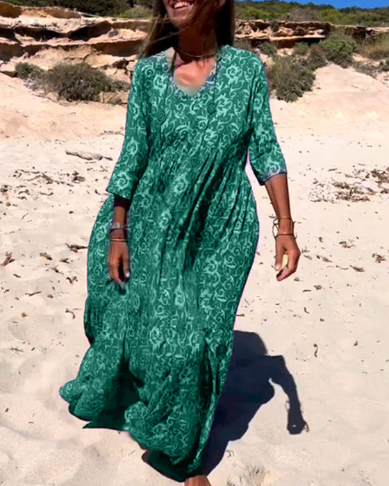 Løs 3/4-ermet kjole