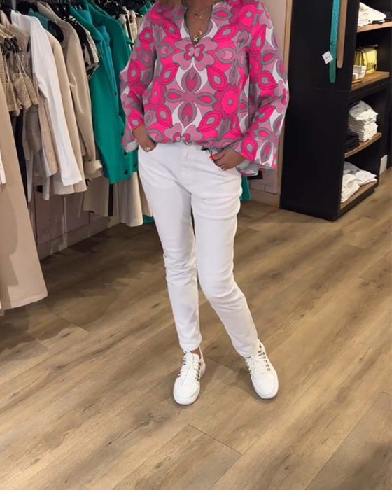 Bluse med løse, allsidige stiler og trykk