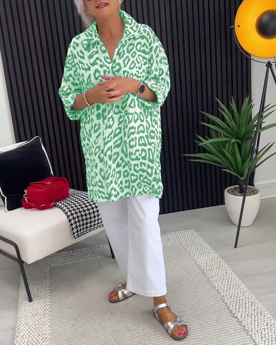 Bluse Krage Leoprint