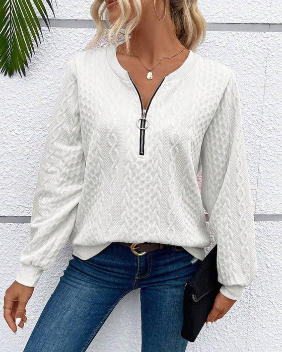 Uformell ensfarget langermet genser med glidelås