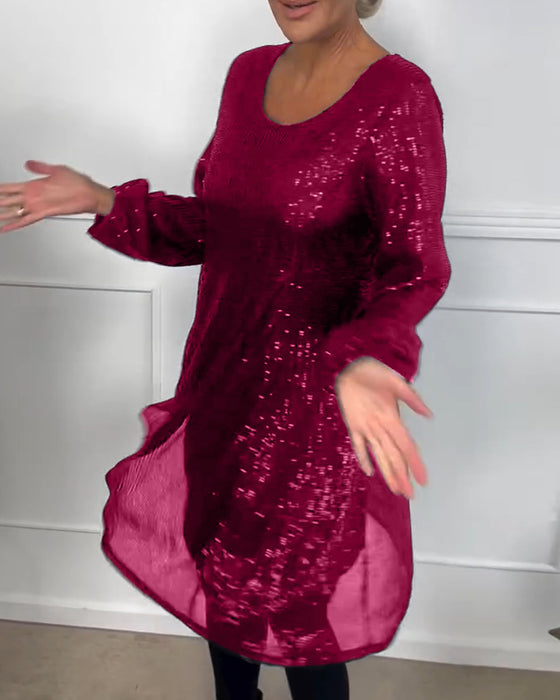 Kjole elegant lanterne ermet paljett a-linje