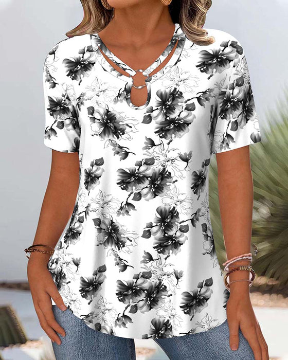 Bluse Blomstermønster Korte Ermer
