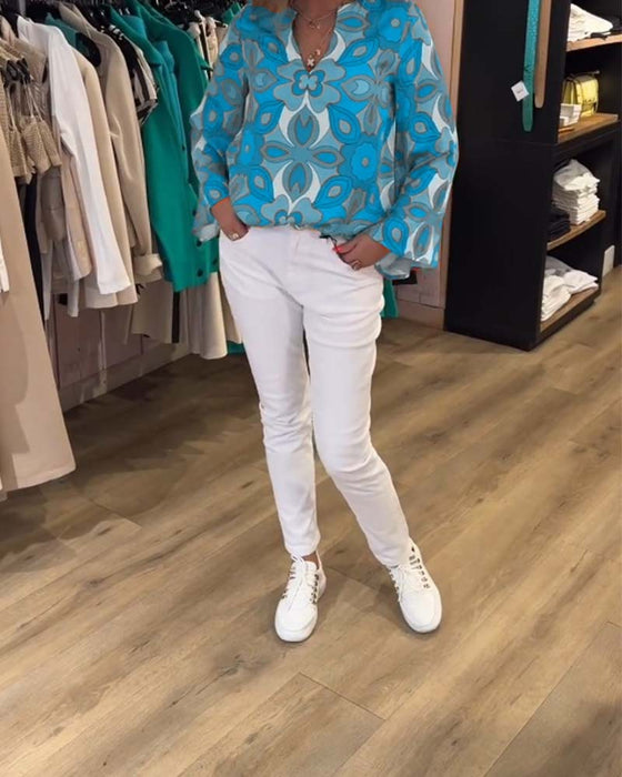 Bluse med løse, allsidige stiler og trykk