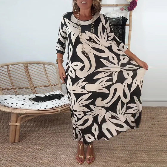 Kjole Med Rund Hals Og Lange Ermer Med Mønster