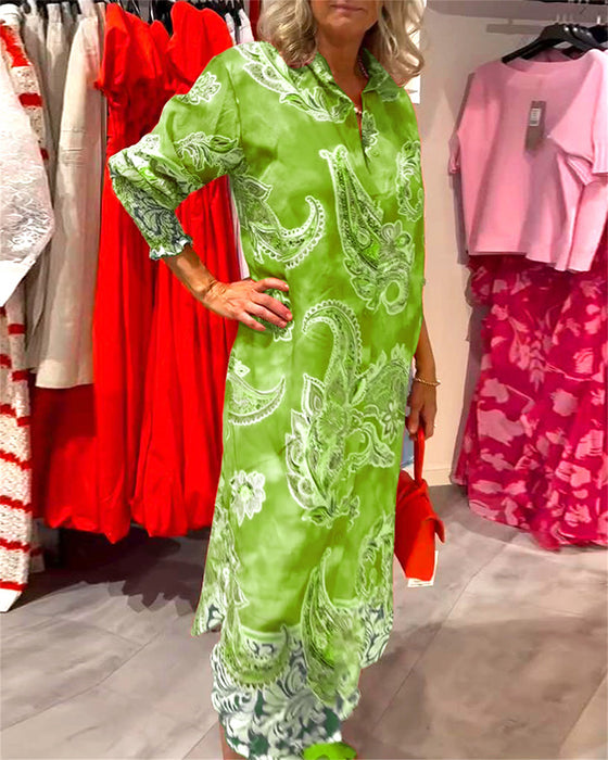 Kjole Ståkrage Lang Erm Cashew Print