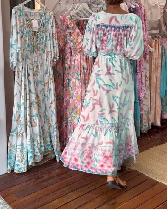 V-hals maxikjole for kvinner