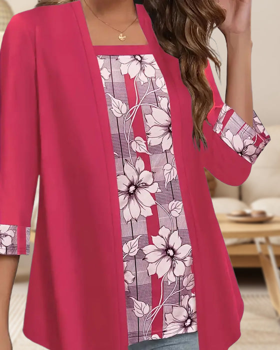 Trykt Topp Med Lange Ermer Falsk Todelt Design