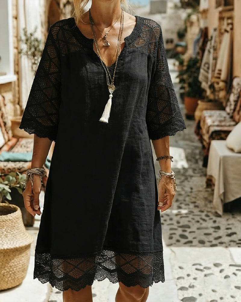 Kjole V-hals Knipling Patchwork Casual