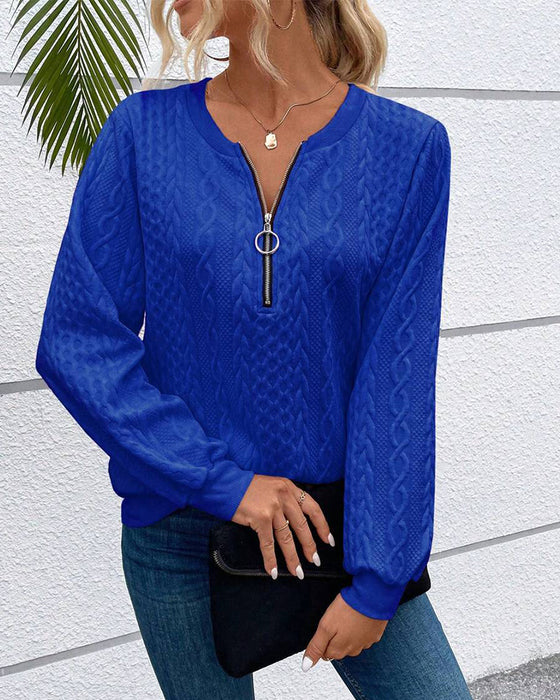 Uformell ensfarget langermet genser med glidelås