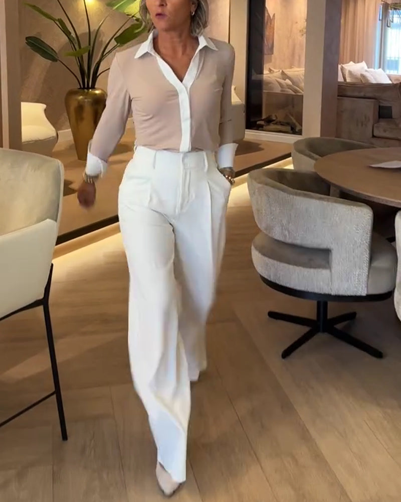 Skjorte Kontrast Panelt Lang Erm