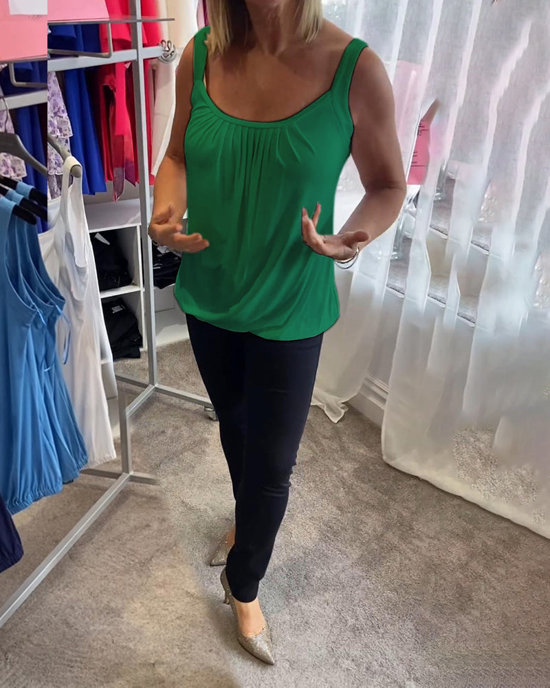 Sett Plissert solid tilfeldig ermeløs topp