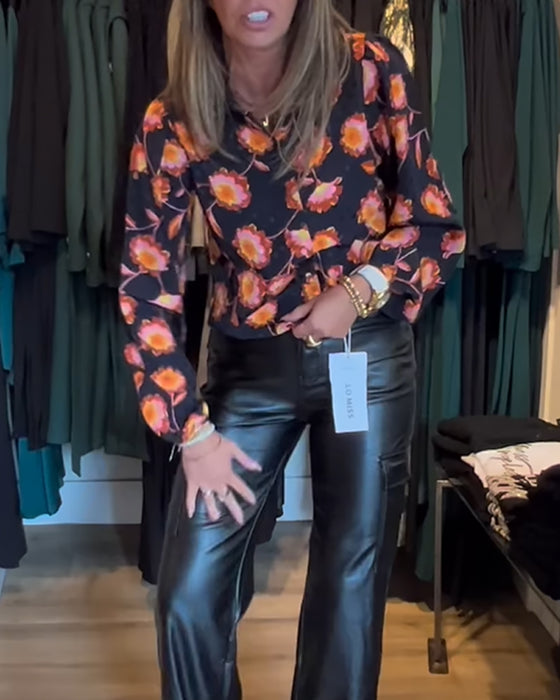 Causal topp med blomstertrykk