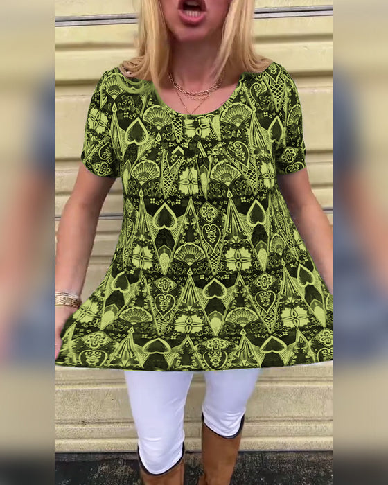 T-skjorte med rund hals og trykk, avslappet retro-print