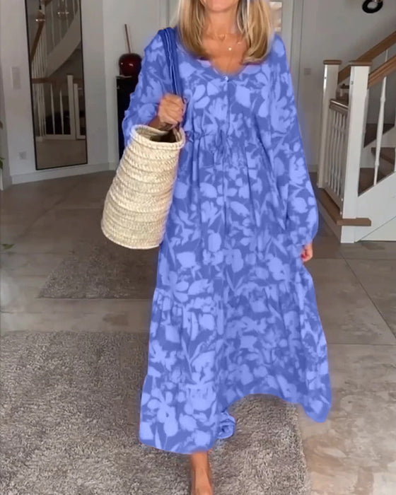 Langermet kjole med blomstertrykk