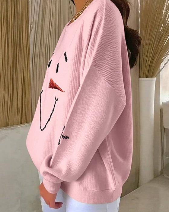 Genser Snømann Trykket Rund Hals