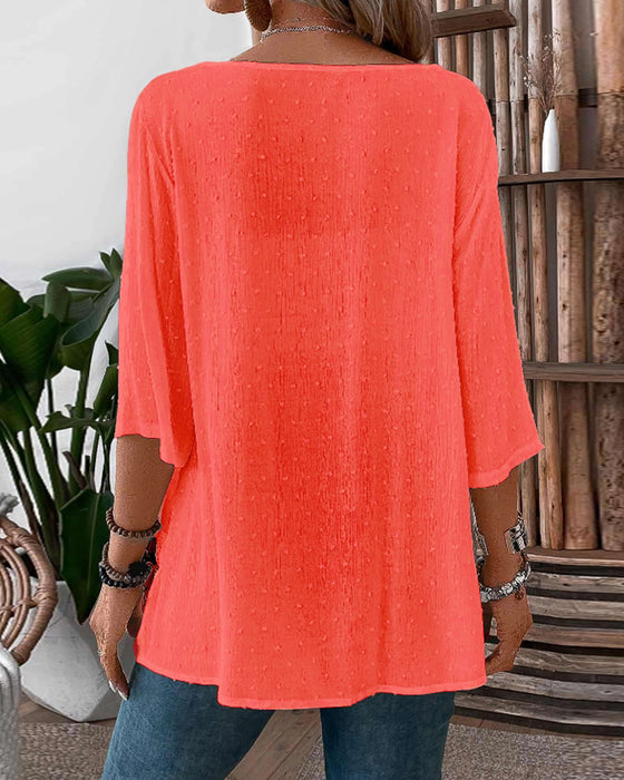 Ensfarget patchwork topp casual