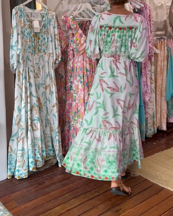 V-hals maxikjole for kvinner