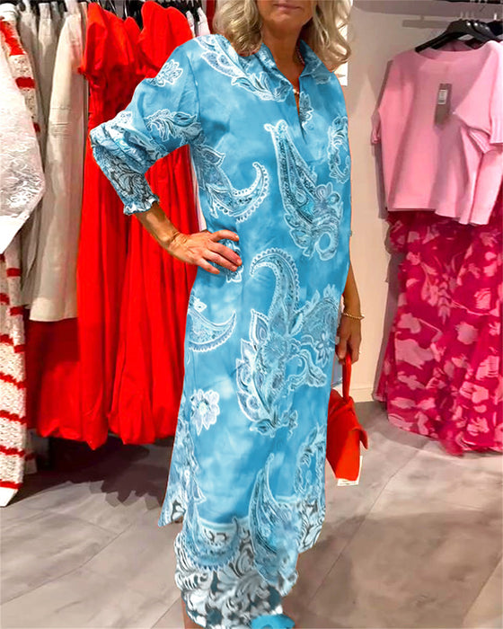 Kjole Ståkrage Lang Erm Cashew Print