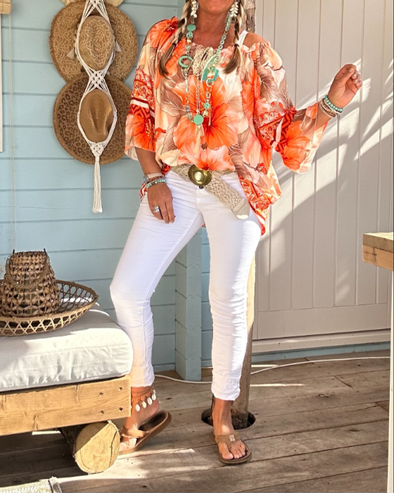 Bluse Av-Skulder Resortprint