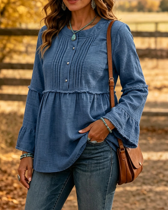 Bluse Enfarget Rund Hals