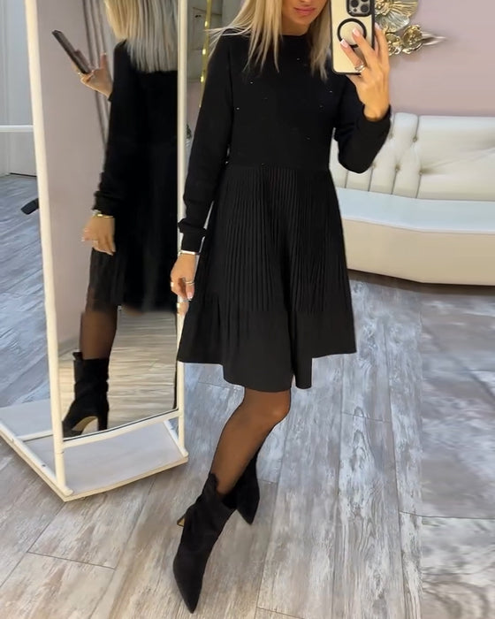 Plissert Kjole Langermet Rhinestone