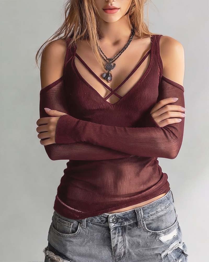 Bluse Kors Og Tvers V-Hals Off-Shoulder