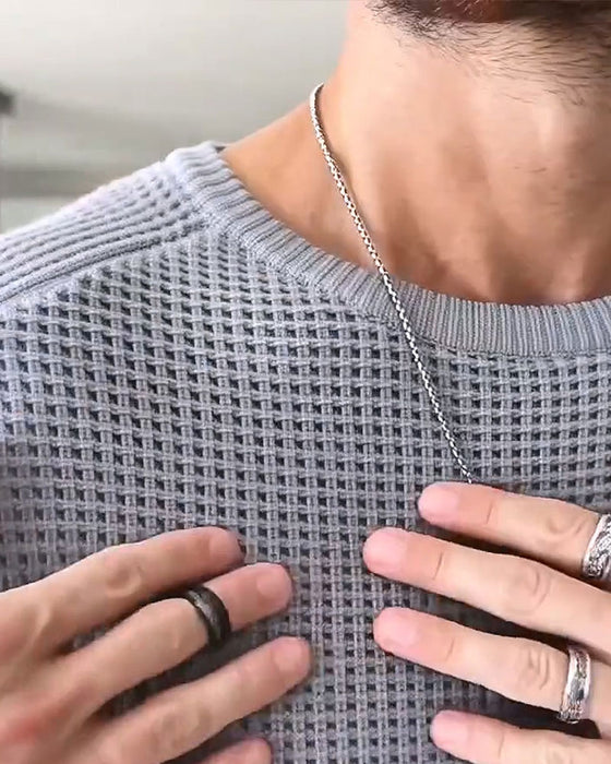 Pullover Herre Rund Hals Vaffel Langermet