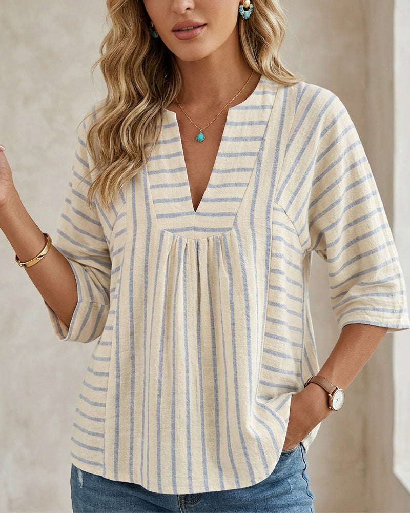 Bluse Stripe Tekstur Halv Erme Avslappet