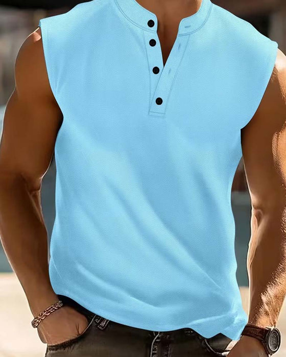 Tanktop Menn Henley Ensfarget Sport