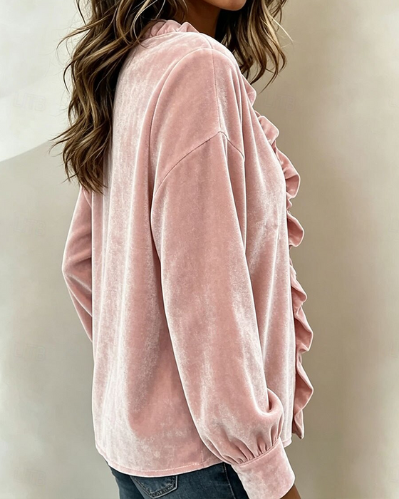 Bluse V-Hals Ruffle Solid
