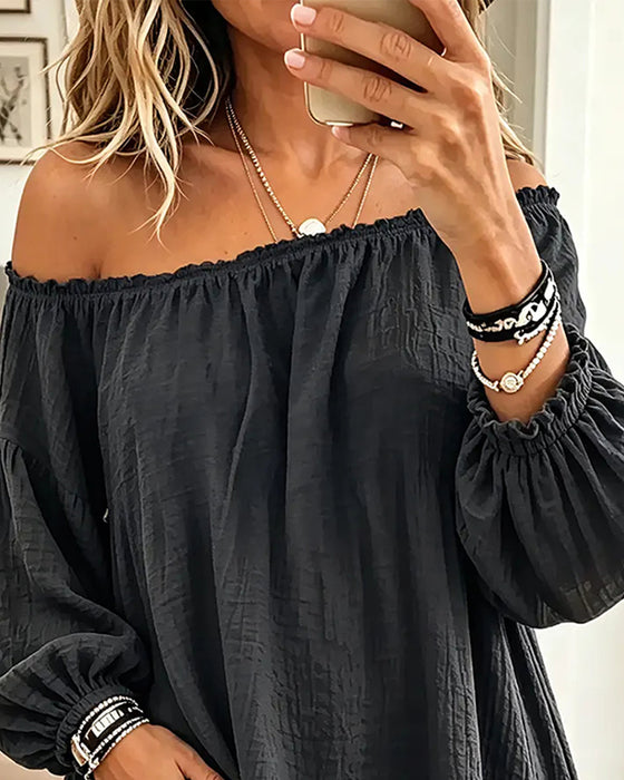 Topp Off-Shoulder Løs Ensfarget Farge