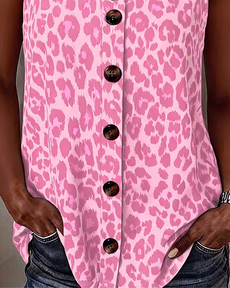 Tank Top Leopard Spagettistrap Knapp Metallspenne