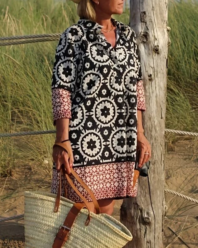 Kjole Etnisk Stil Trekvart Erm