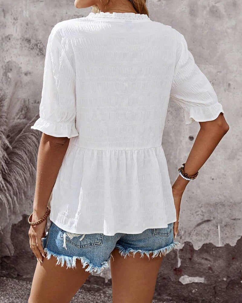 Bluse V-Utringning Rysje Ensfarget Babydoll