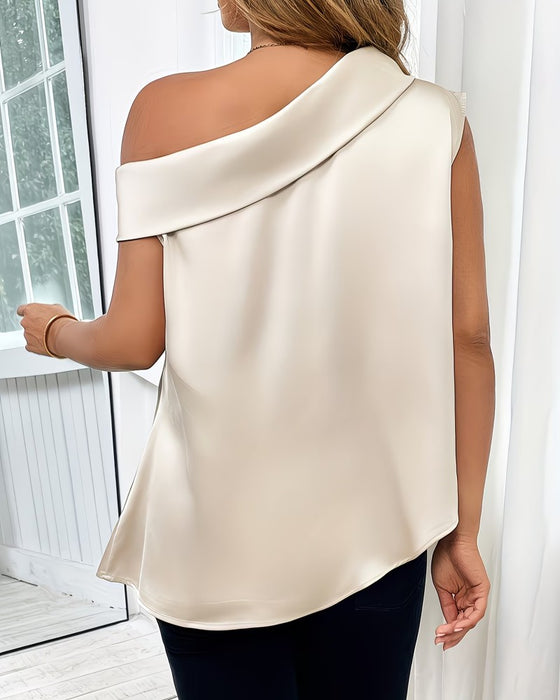 Bluse Ett Skulder Kortermet Satin