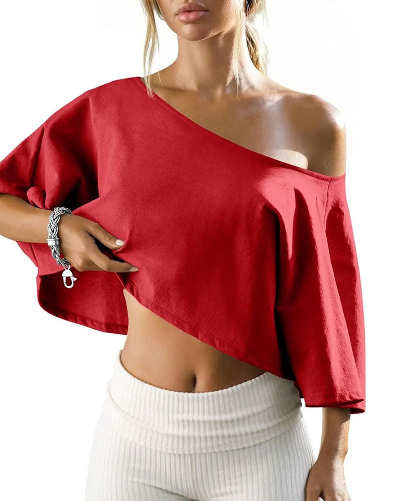 T-Skjorte Enskulder Croppet Cold Shoulder