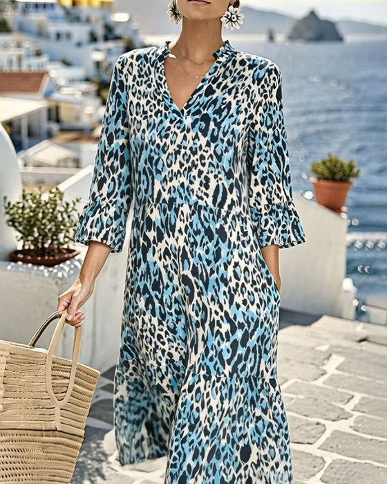 Kjole Ruffle Gradient V-Hals Leopard