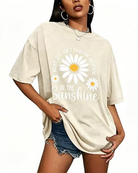 Casual T-Shirt Daisy Trykk Rundhalset