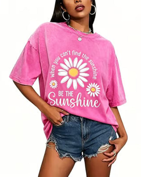 Casual T-Shirt Daisy Trykk Rundhalset