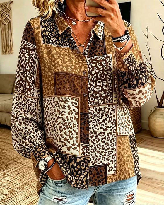 Skjorte Jakkeslag Knapp Leopard Rutete