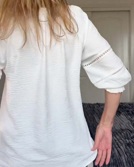 Bluse V-Hals Utskjæring Rynke Solid