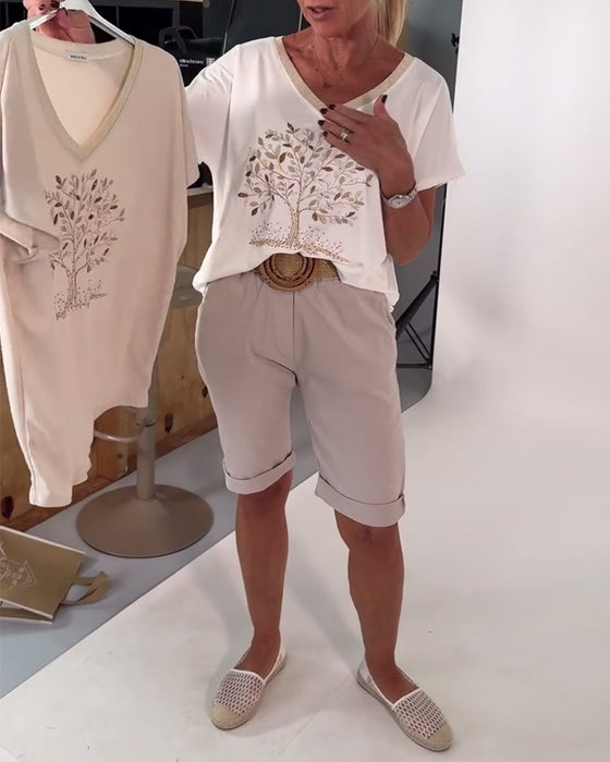 T-Skjorte V-Hals Trykt Allsidig